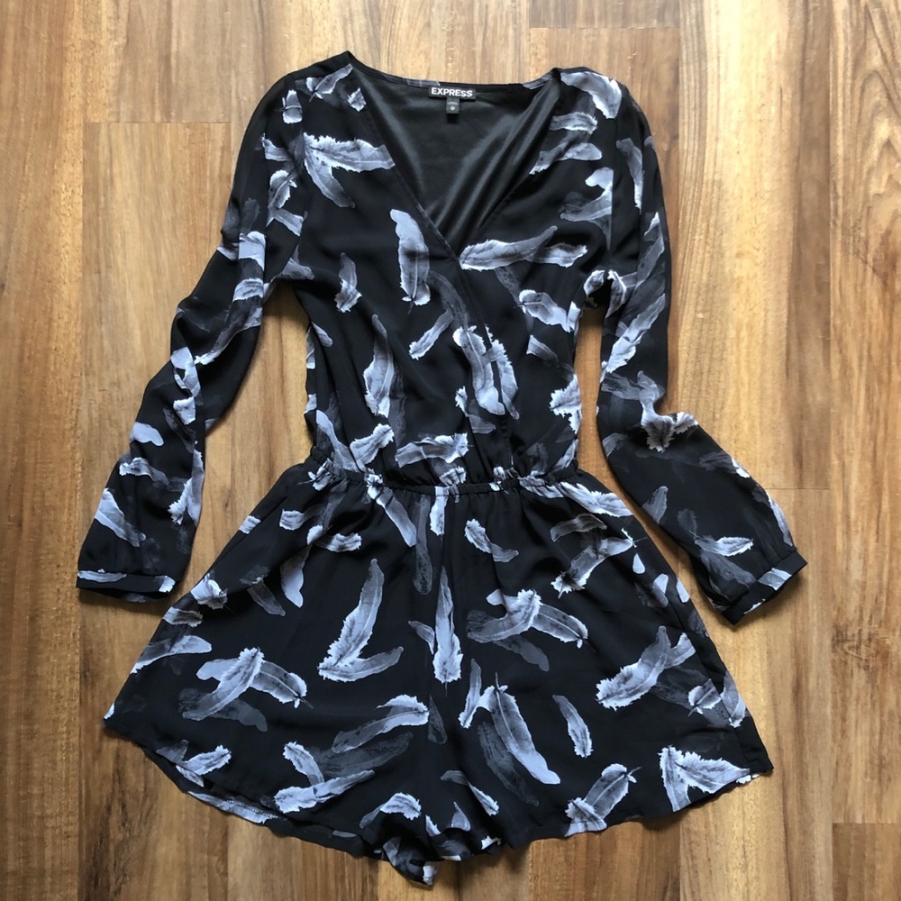 Express Black & Grey Feather Romper XS